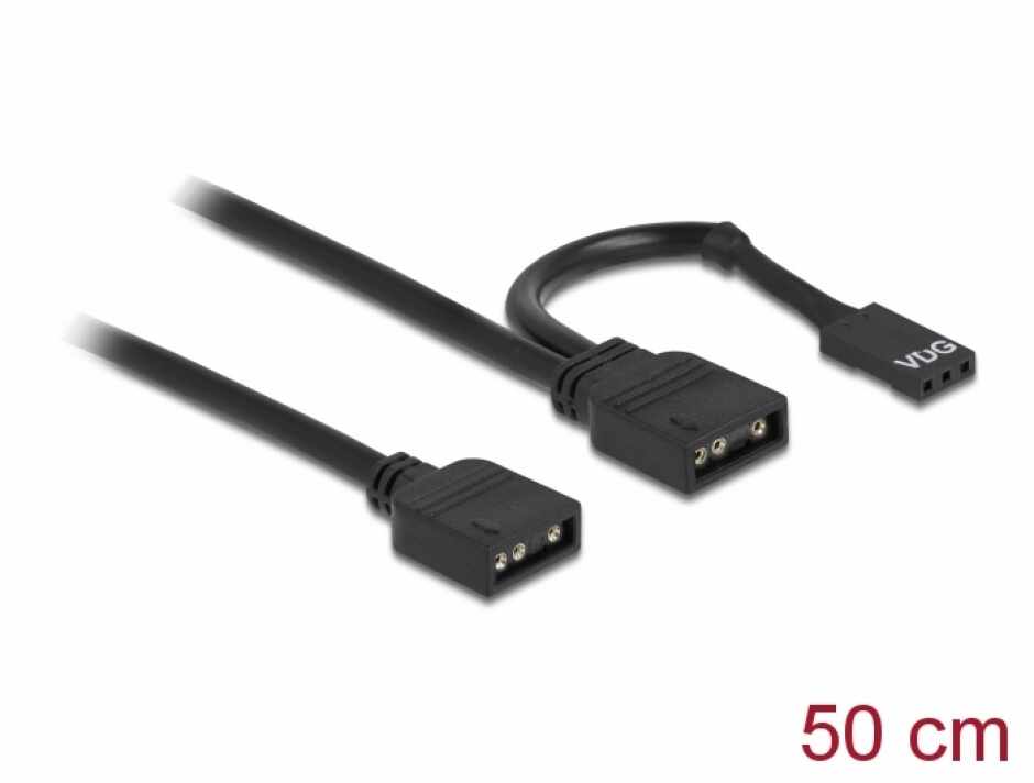 Cablu de conectare RGB cu 3 pini pentru iluminare LED RGB/ARGB la 2 x 3 pini 0.5m, Delock 86001