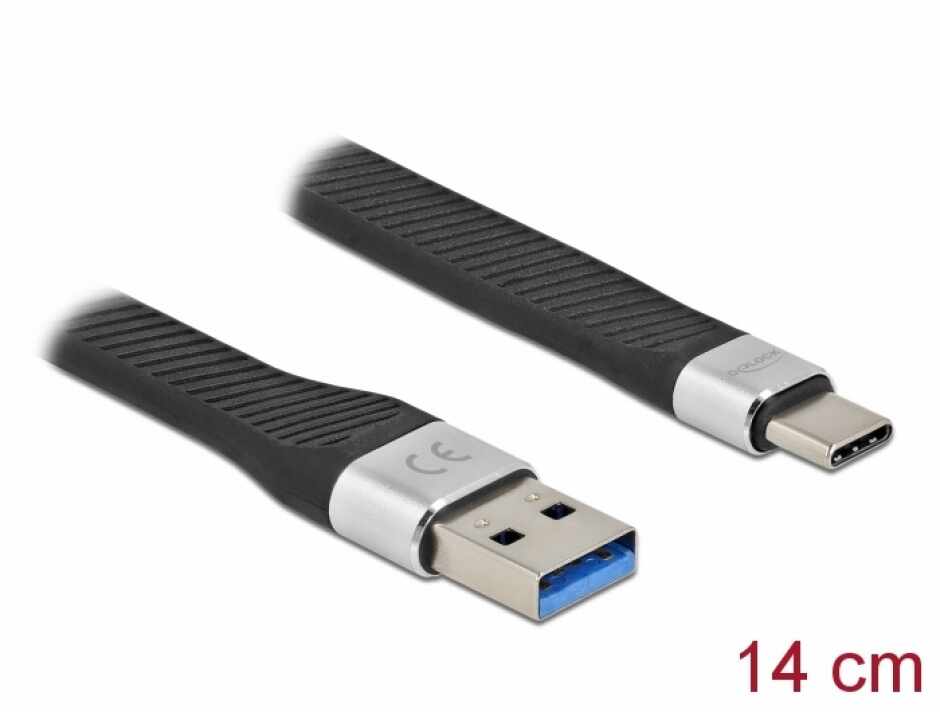 Cablu USB 3.2 Gen1-A la type C FPC Flat Ribbon PD 3A 14cm, Delock 86938