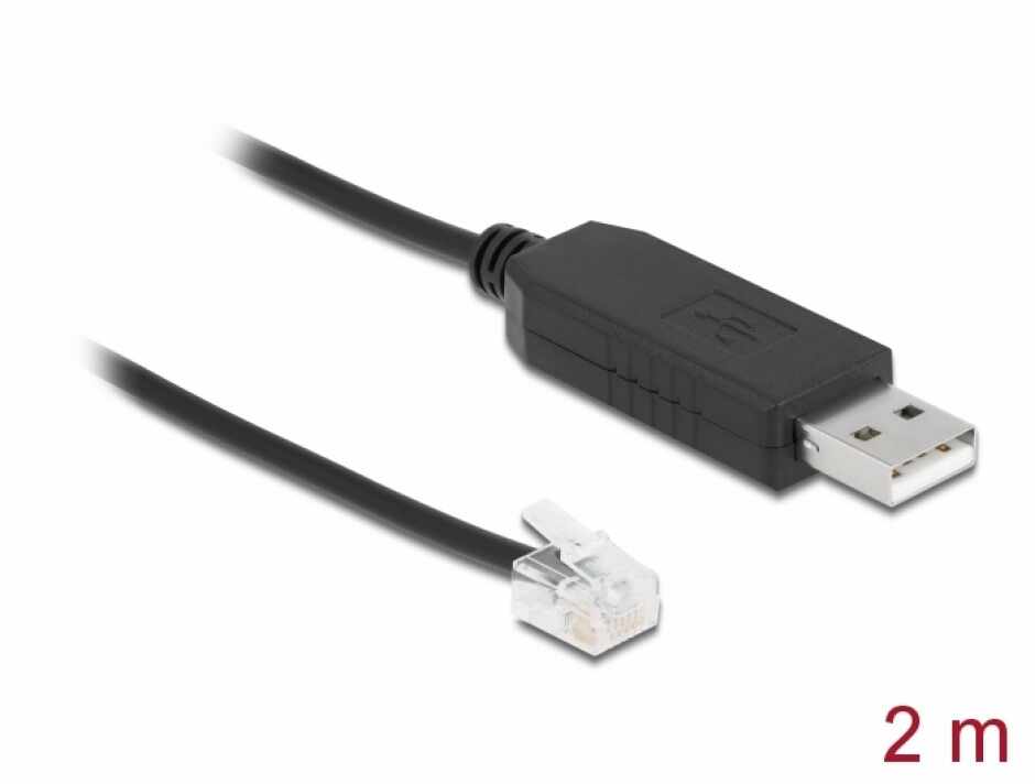 Cablu USB-A la Serial RS-232 RJ12 cu protectie ESD APC 2m, Delock 66736