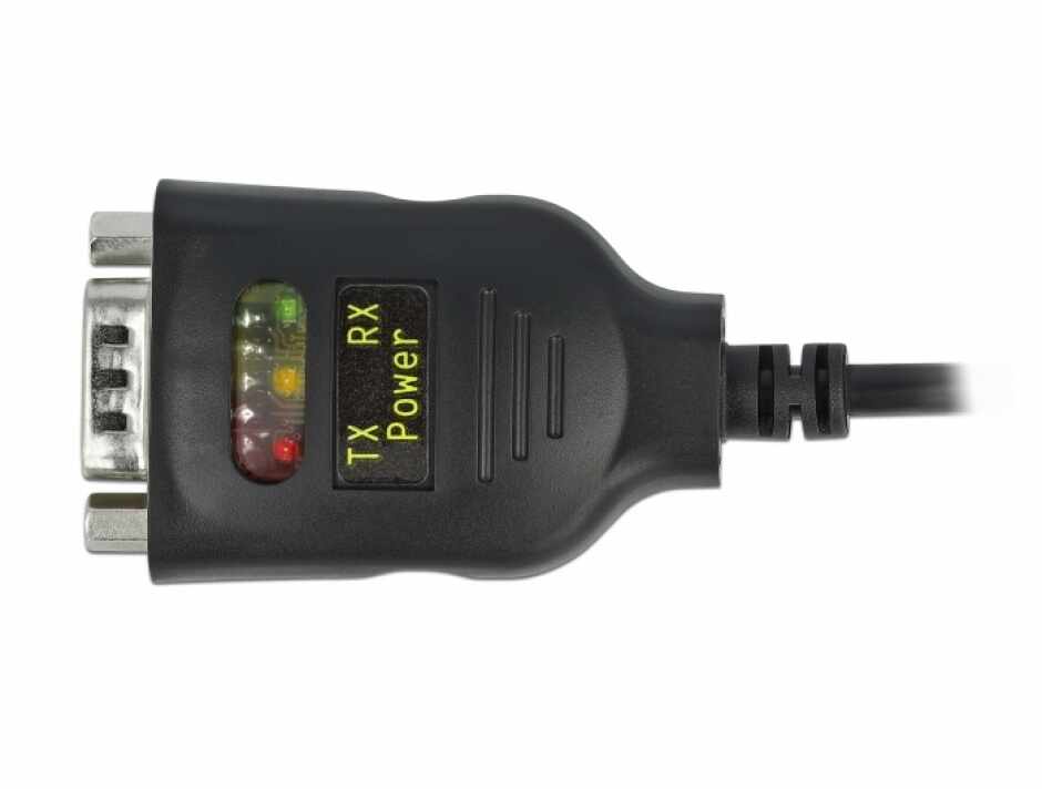Cablu USB type C la Serial RS-232 DB9 FTDI LED cu protectie 15 kV ESD 0.6m, Delock 64038