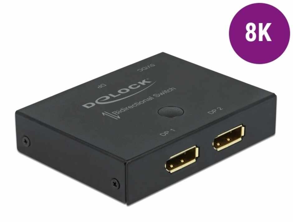 Switch Displayport 2 porturi 8K30Hz bidirectional, Delock 11478