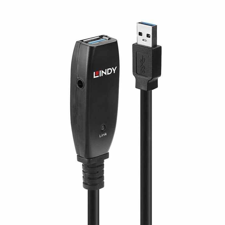 Cablu prelungitor activ slim USB 3.0 T-M 15m, Lindy L43322