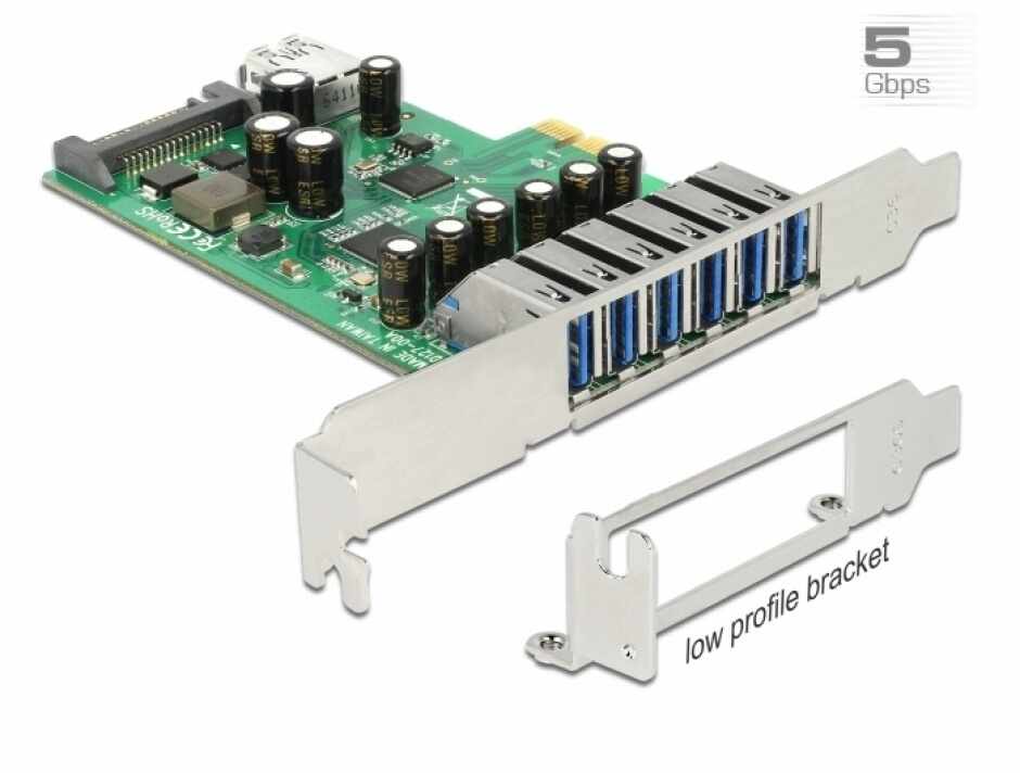 PCI Express cu 6 x USB 3.0-A externe + 1 x USB 3.0-A intern, Delock 89377