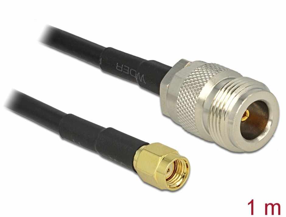 Cablu RP-SMA plug la N jack LMR195 1m, Delock 88684